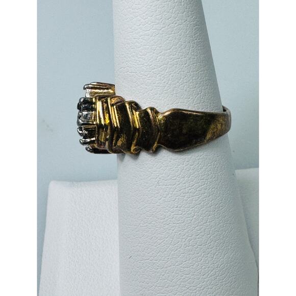 Vintage Dark Red Garnet CZ Cubic Zirconia Yellow Gold Plated Ring Size 7 - Picture 6 of 8